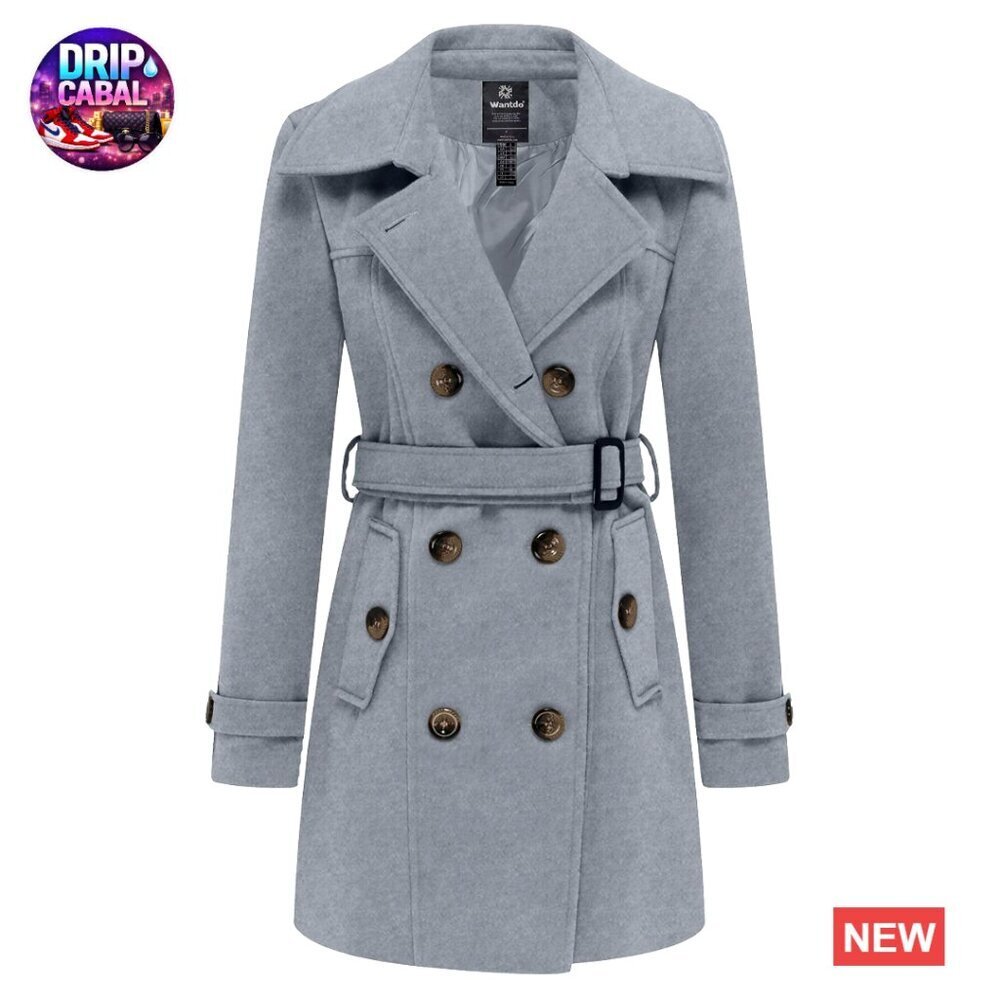 Double Breasted Pea Coat Winter Mid-Long Trench Coat with Belt Classic Elegant